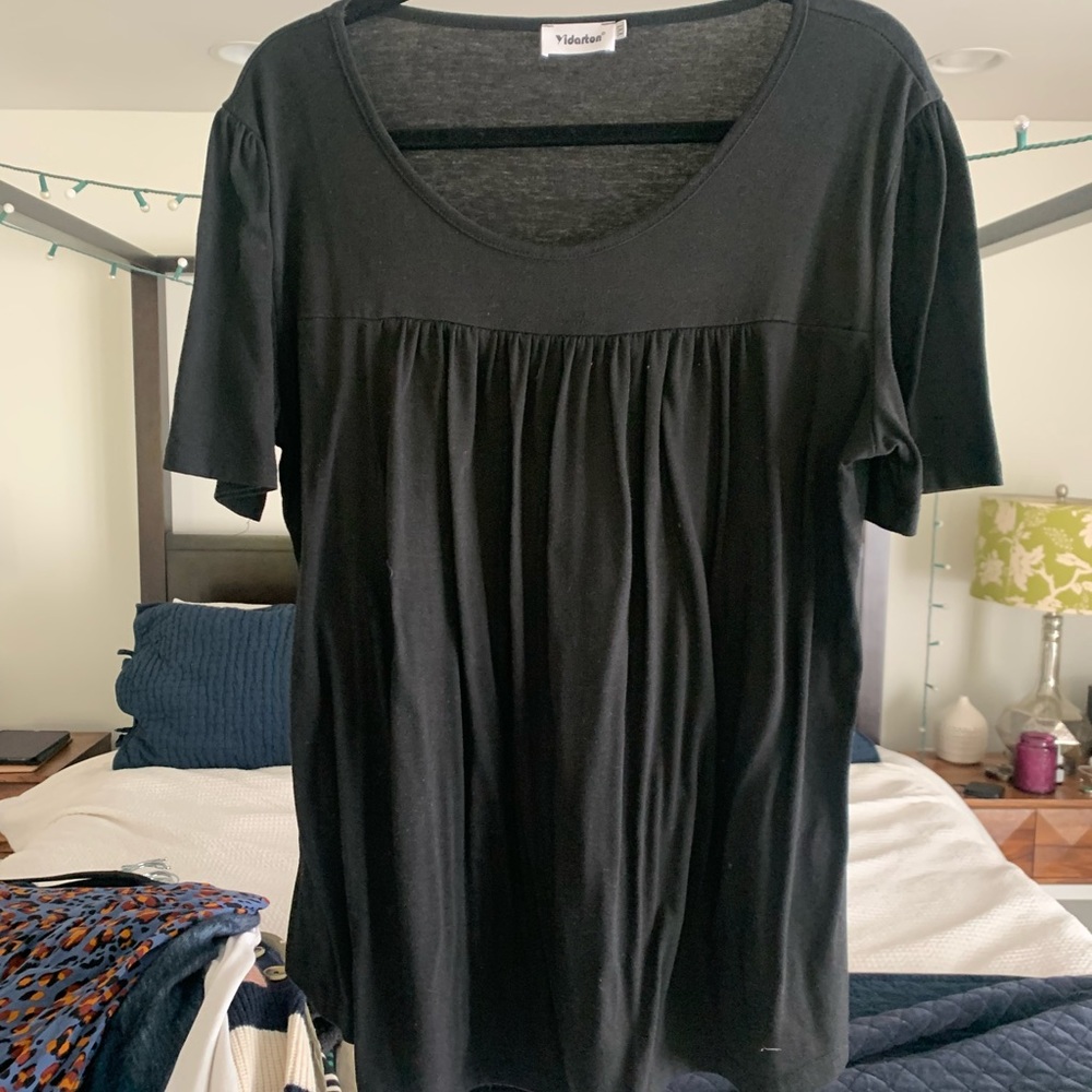 Black Cotton Short Sleeved Top